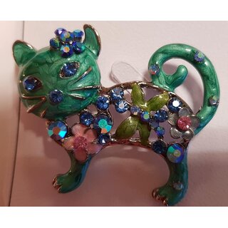 Brosche Cat m. bunten Kristallen 2 Farben