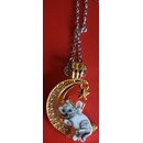 Kette mit Katze, goldfarbenem Mond und Strass