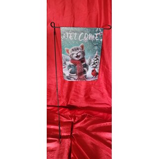 Gartenflagge Kitten im Winter Welcome  (m. u. o. Fahnenmast)
